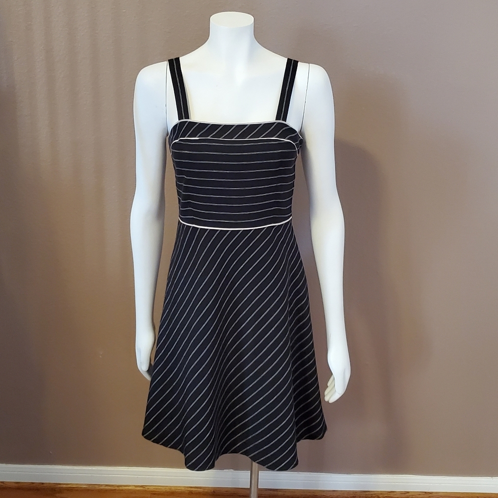LOFT black & white stripe linen blend dress 4P